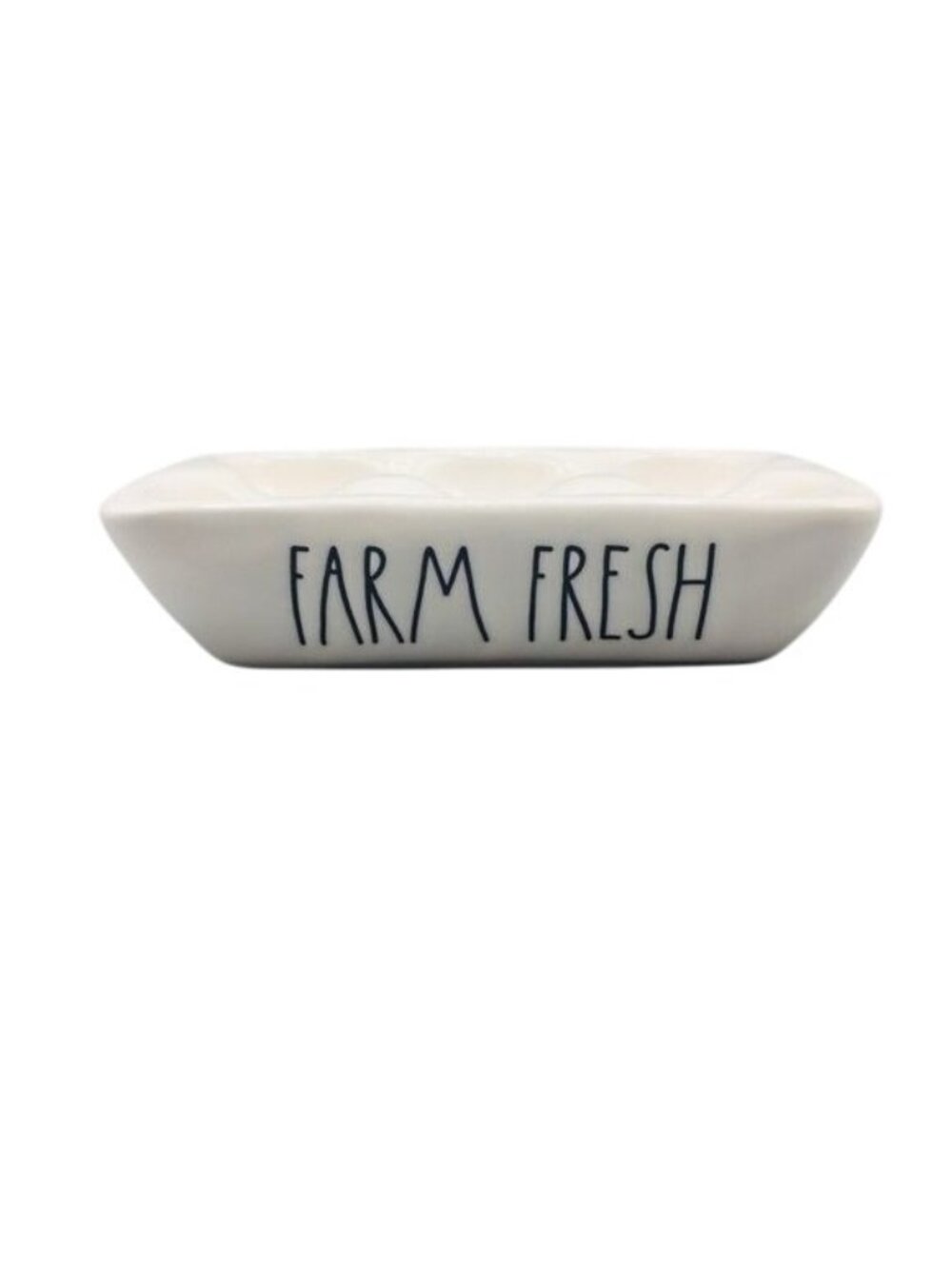 Rae Dunn FARM FRESH Egg Tray Holds 6 Eggs Cream Black Lettering